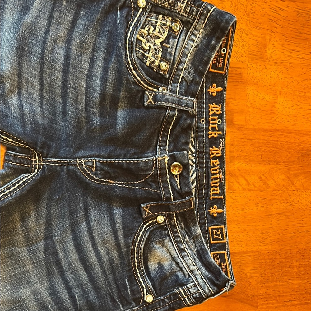 Rock Revival Dark Blue Jeans with White Stitching